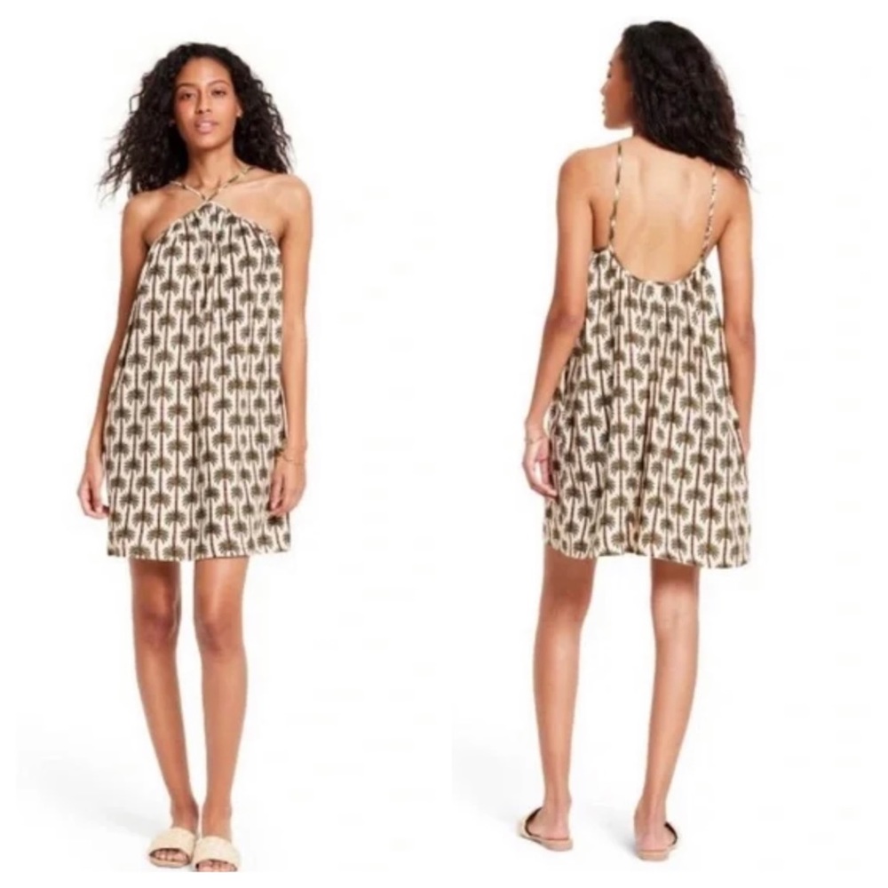 Women's Palm Print Halter Neck Mini Dress - Agua Bendita x Target Cream/Olive M.